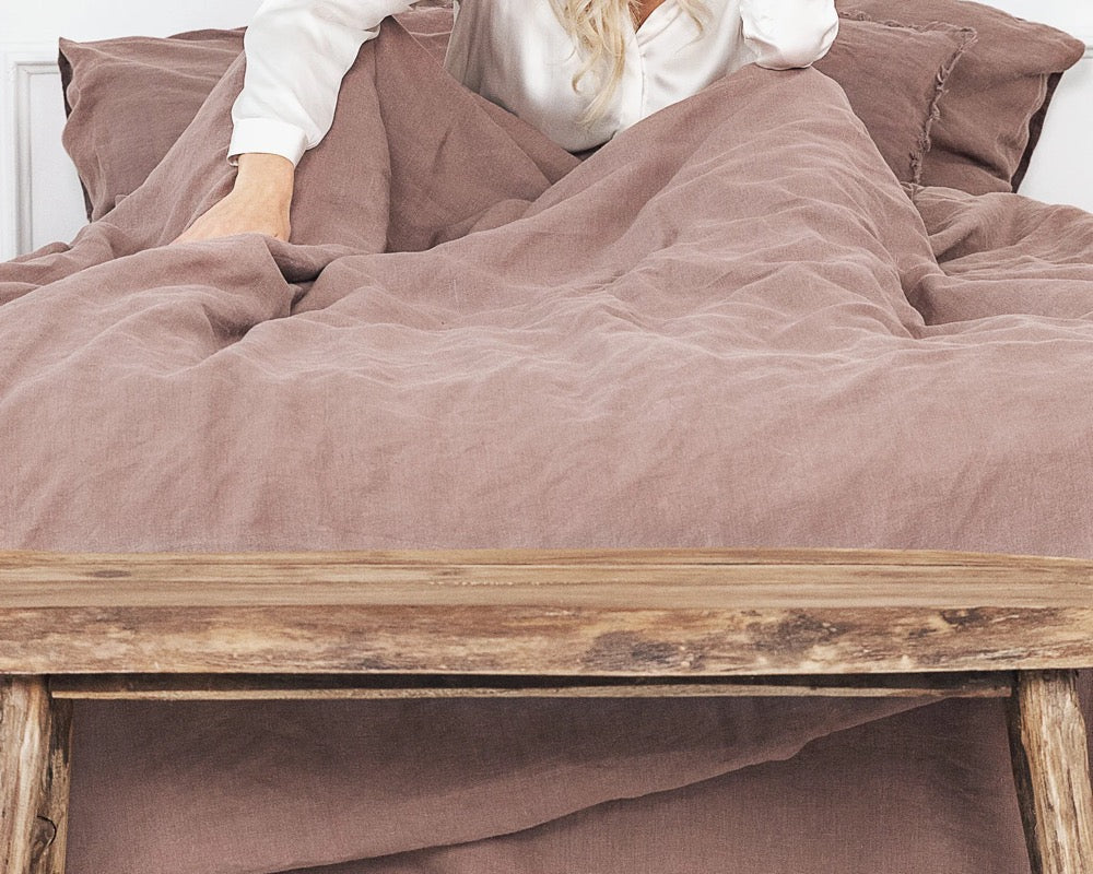 100% Linen fitted bedsheet Stone washed linen bedding Twin Full Queen King size no seam Valentines day gift