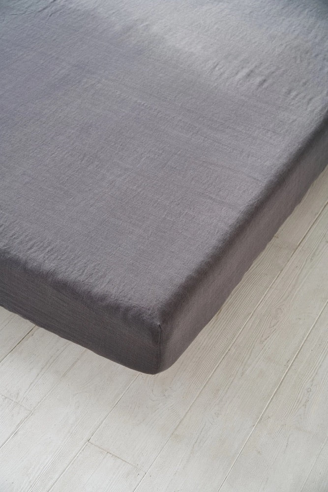 100% Linen fitted bedsheet Stone washed linen bedding Twin Full Queen King size no seam Valentines day gift