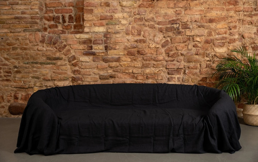 Natural Linen Sofa Couch Cover, Bedspread Throw - Farmhouse Decor Large Coverlet Slipcover Linen Bed Valentines day gift