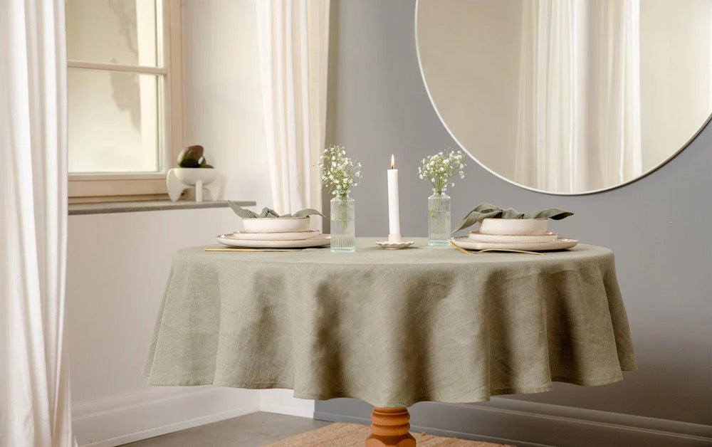 Natural Linen Round or Circle Table Cloth, Magnificent decoration for Wedding, Anniversaries, Custom Tablecloths Mother's Day Gift Easter