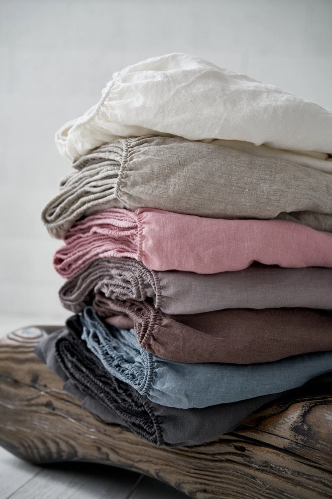 100% Linen fitted bedsheet Stone washed linen bedding Twin Full Queen King size no seam Valentines day gift