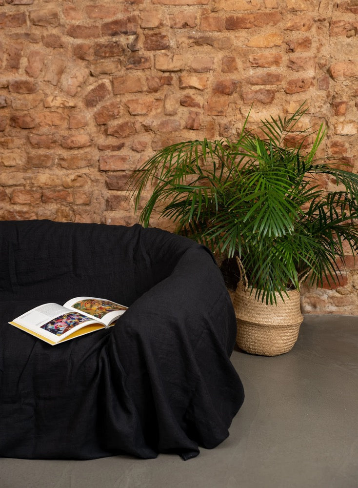 Natural Linen Sofa Couch Cover, Bedspread Throw - Farmhouse Decor Large Coverlet Slipcover Linen Bed Valentines day gift