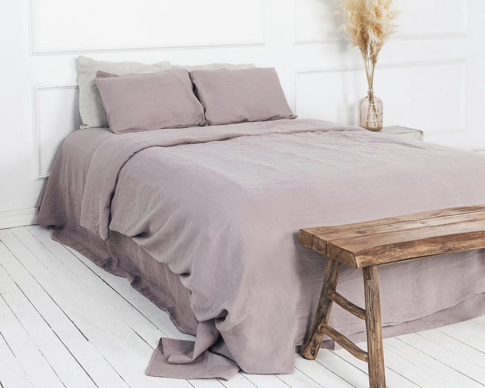 100% Linen fitted bedsheet Stone washed linen bedding Twin Full Queen King size no seam Valentines day gift